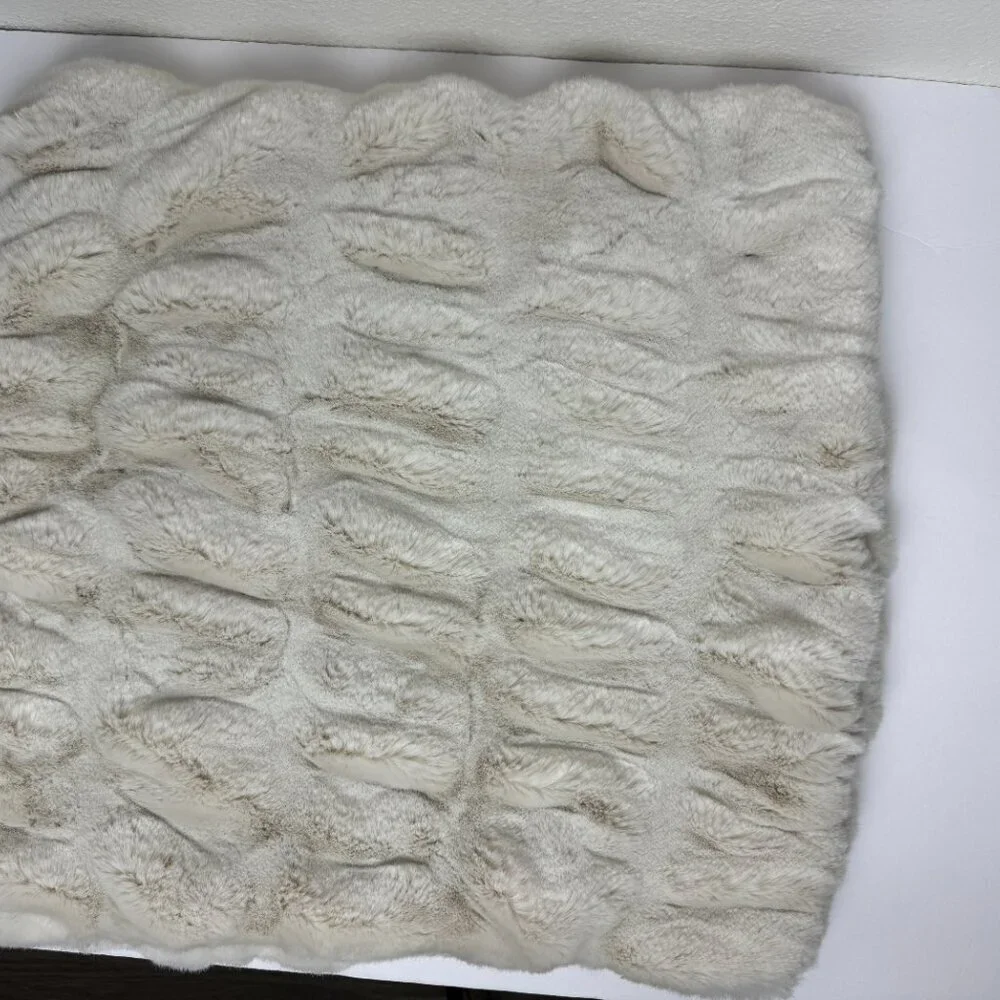 Pottery Barn Faux Fur Ivory Ruched Throw Pillow Case - Like NEW
